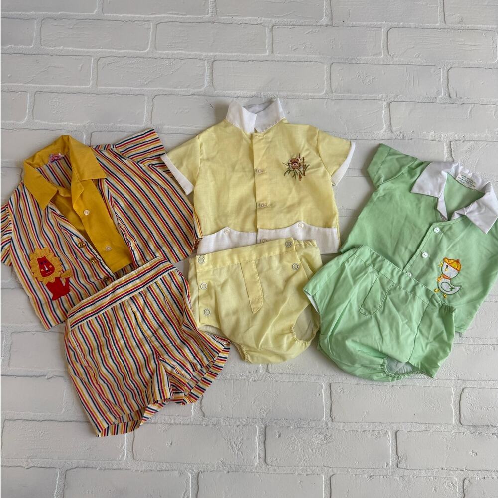 Vintage Boy Baby Clothes or Doll Clothes Duck Lion Bear Shorts Set 6 Pieces